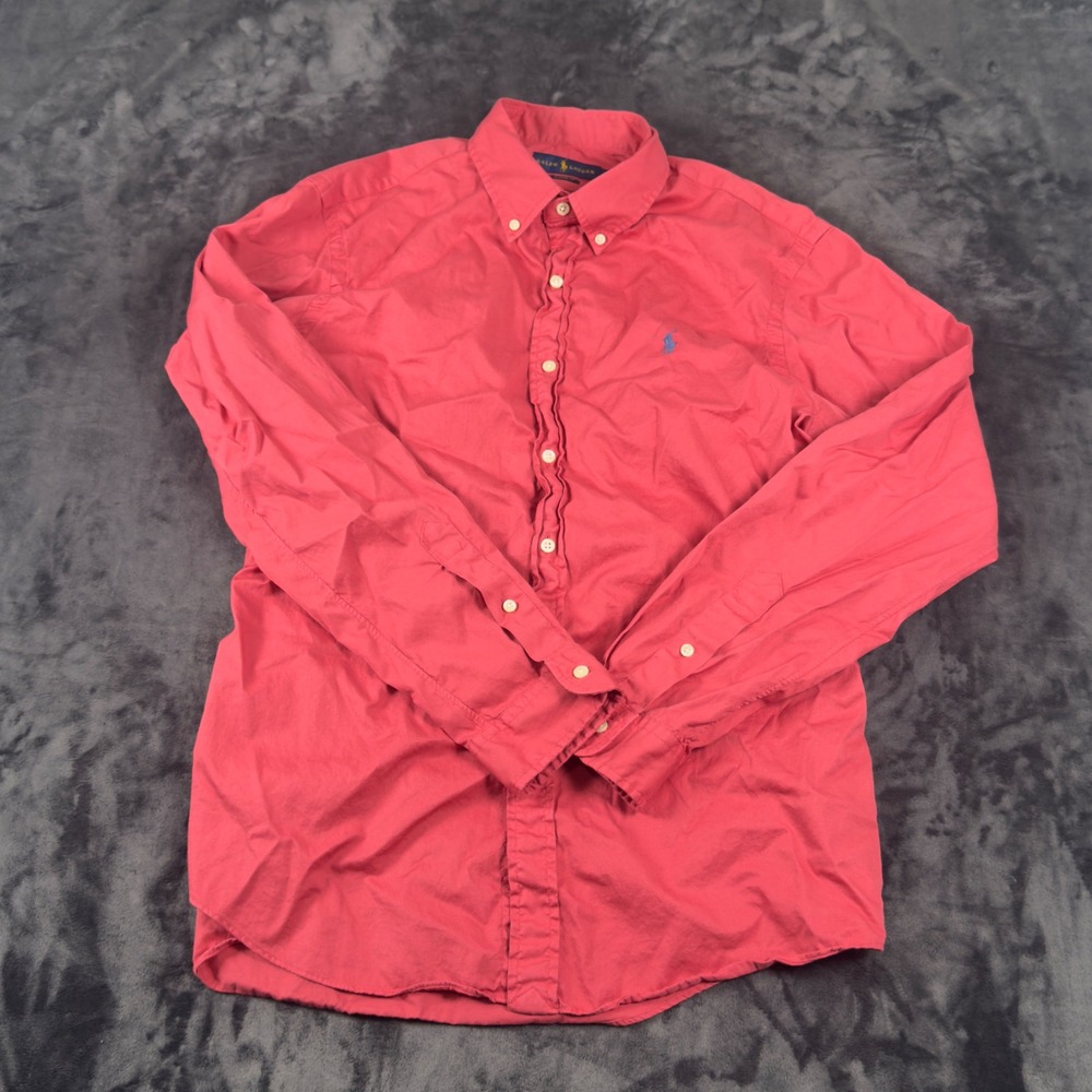 Ralph Lauren Button Down Mens Large Red Classic Fit Long Sleeve Shirt 4036